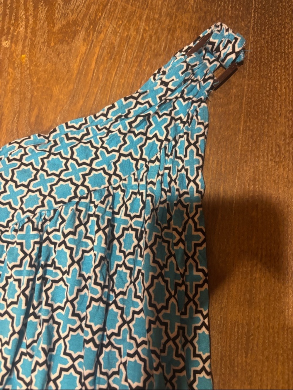 Women’s Blue Patterned One-Shoulder Shirt - Picture 2 of 3